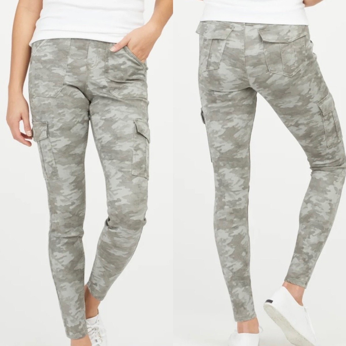 Spanx Stretch Twill Ankle Cargo Pants Size Xs Stone Wash Camo